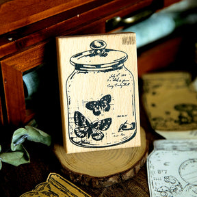 In the Bottle Series Butterfly Flower Wooden Rubber Stamp b4