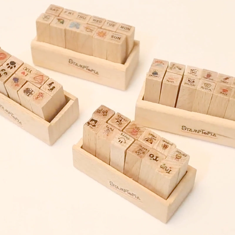 Joyfill Diary Wooden Boxed Retro Cute Small Rubber Stamp Set b1