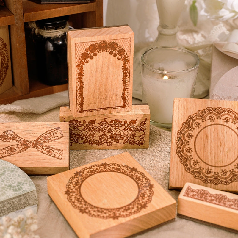 Ready Made Rubber Stamp - Lace Skirt Artistic Lace Border Decoration Wooden Rubber Stamp