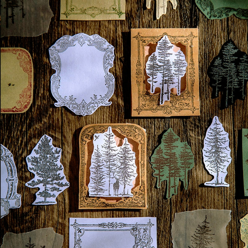 Moonlit Forest Vintage Wooden Rubber Stamp b3