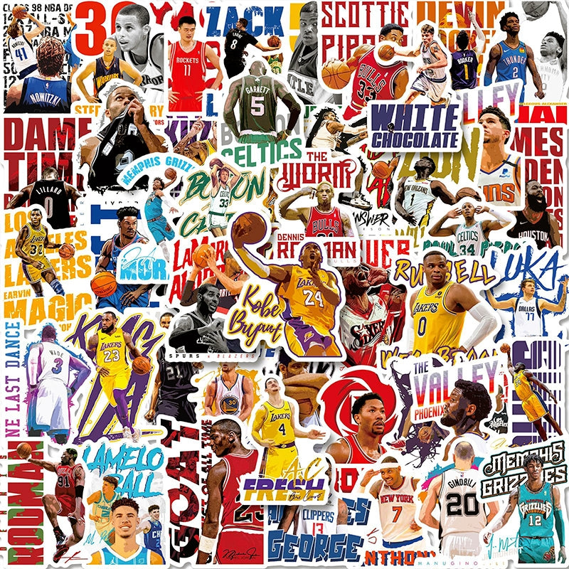 NBA シリーズ カートゥーン グラフィティ バスケットボール チーム ロゴ ステッカー PVC デカール  |レイカーズ、ネッツ、クラシックな動きなど |スタンププリント