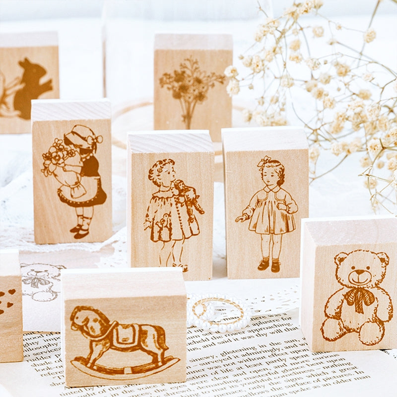 Neon Clothes Series Little Girl Retro Wood Rubber Stamp a