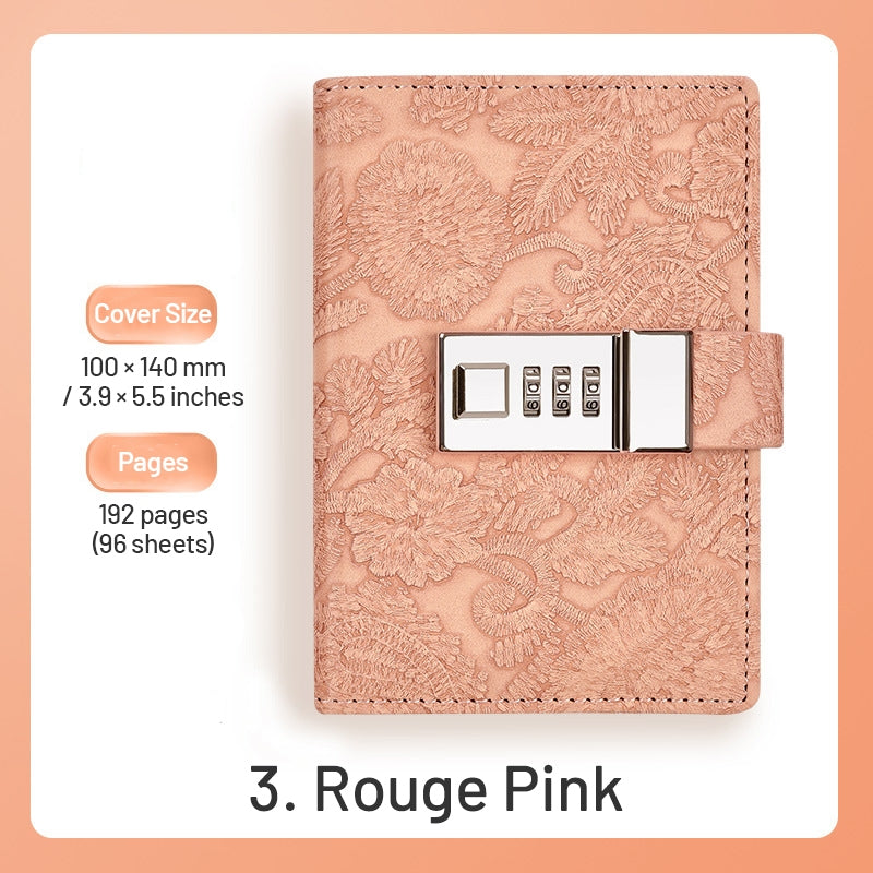 Retro Lace Embossed Password Combination Diary Notebook sku-3