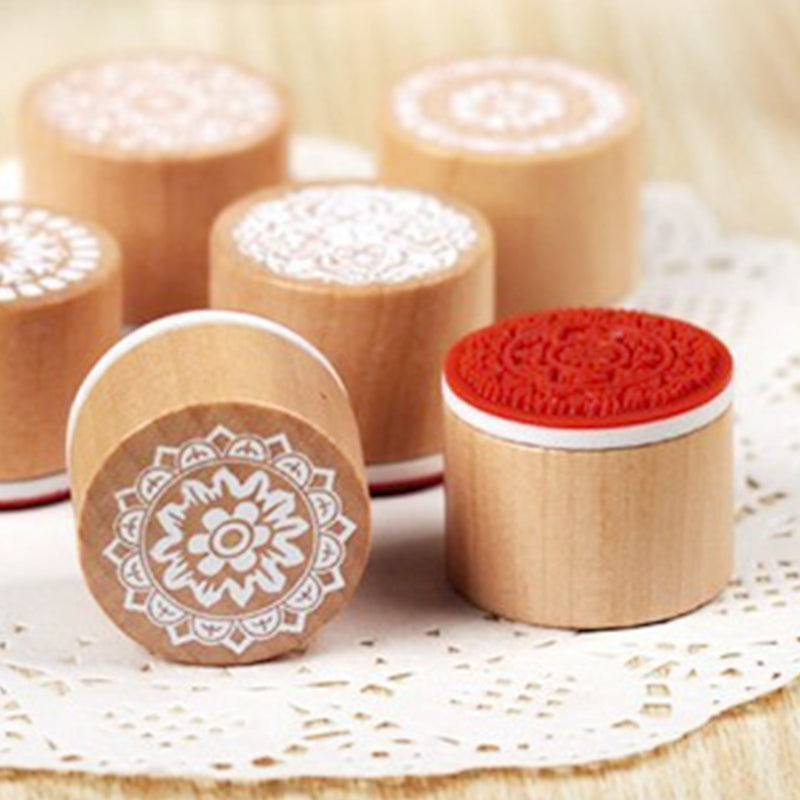 Round Wood Rubber Stamp Set - Lace, Greeting a