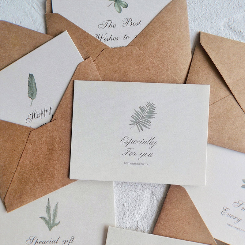 Conjunto de cartões comemorativos vintage dobrados em linguagem Leaf -  Cartões e envelopes marfim e Kraft de alta qualidade