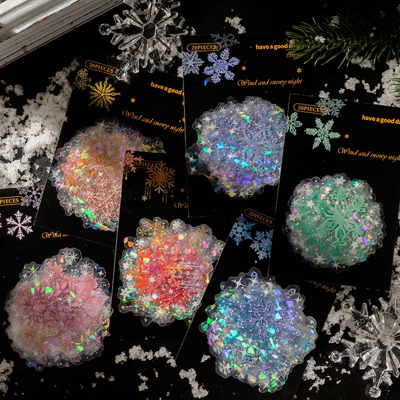 Sticker - Snowy Night Snowflake Stickers - Christmas, Winter, Snow