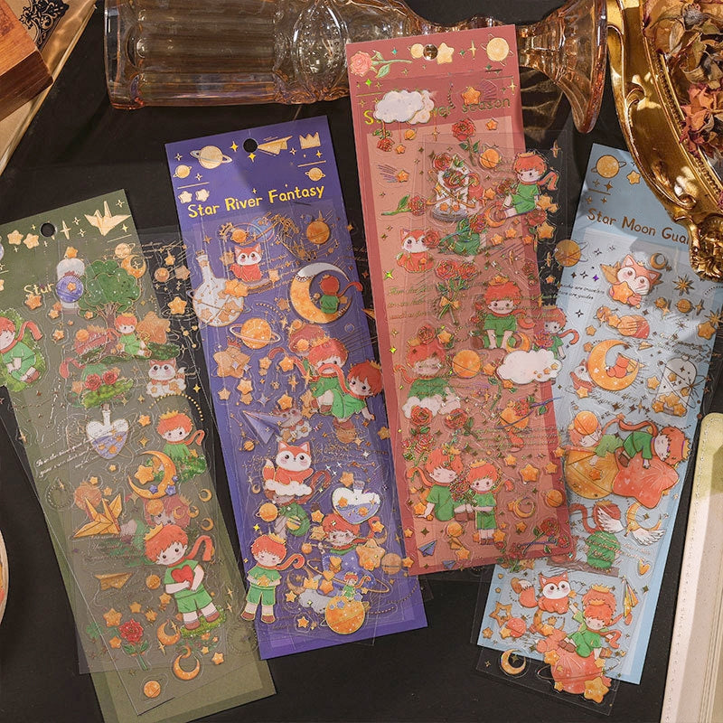 星の王子さまのゴールドホイルビニールステッカーシート - 日記や