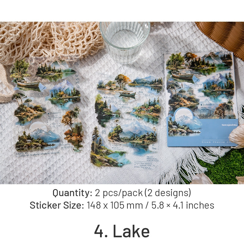 Travel Scenery PET Stickers - Beach, Maple Tree, Lake, Forest, Sunrise sku-4