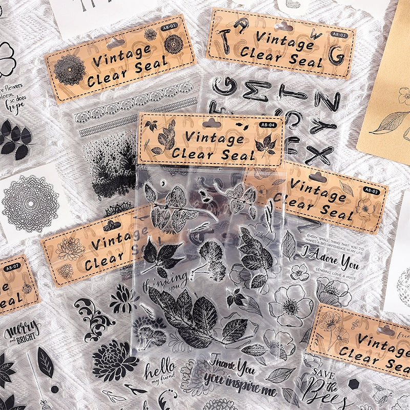 Vintage Botanical Flower Clear Silicone Stamps - Decorative Wood