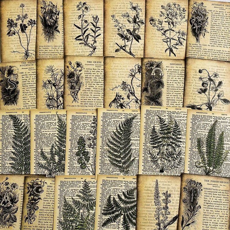Vintage Botanical Notes Scrapbook Paper - High-Definition Plant-Themed Scrapbooking  Material