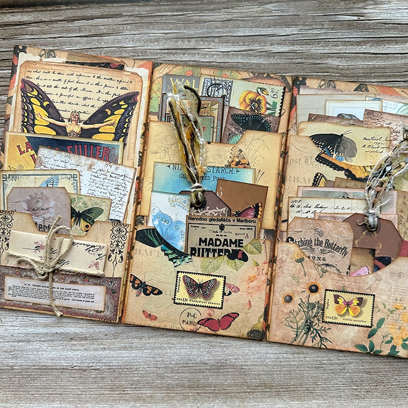 Butterfly-themed Vintage Handmade Junk Journal Folio Kit - Stamprints
