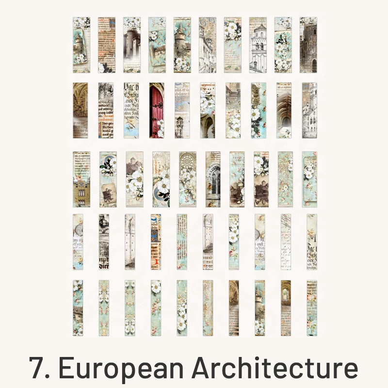European Architecture-Vintage Drawer Style Box Washi Strip Sticker - People, Newspaper, Alice,  Botanical