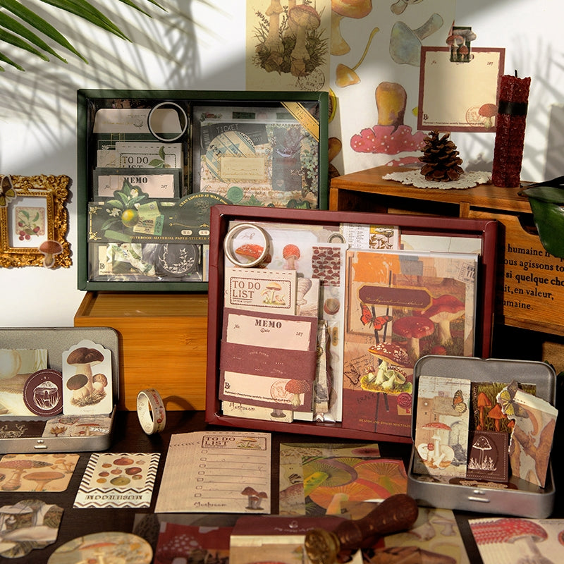 Scrapbook Kit - Mushroom and Forest Retro Art DIY Journal Gift Set
