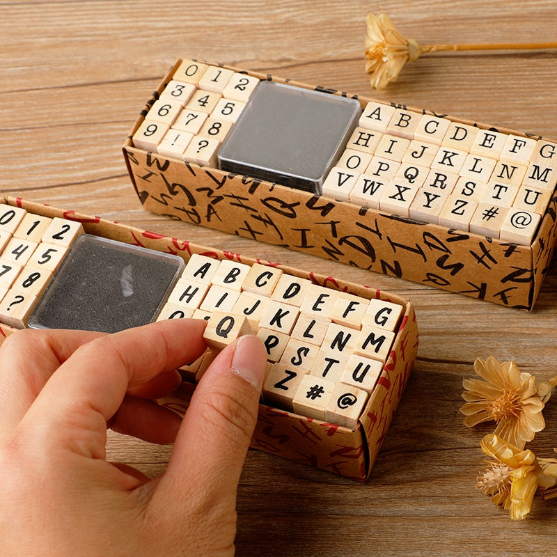 Juego de sellos de goma con símbolos del alfabeto y números de 40 piezas  con juego de almohadillas de tinta - Sellos de goma de madera para  manualidades
