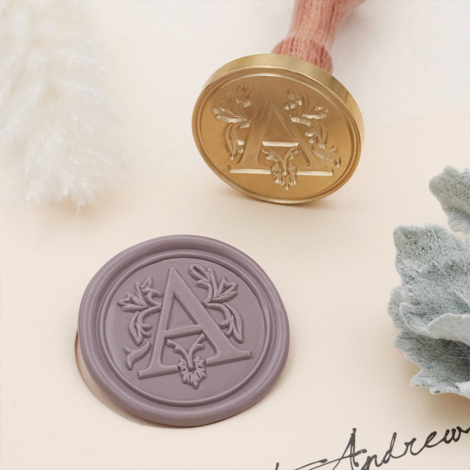 Ready Made Wax Seal Stamp - Floral Initial Wax Seal Stamp