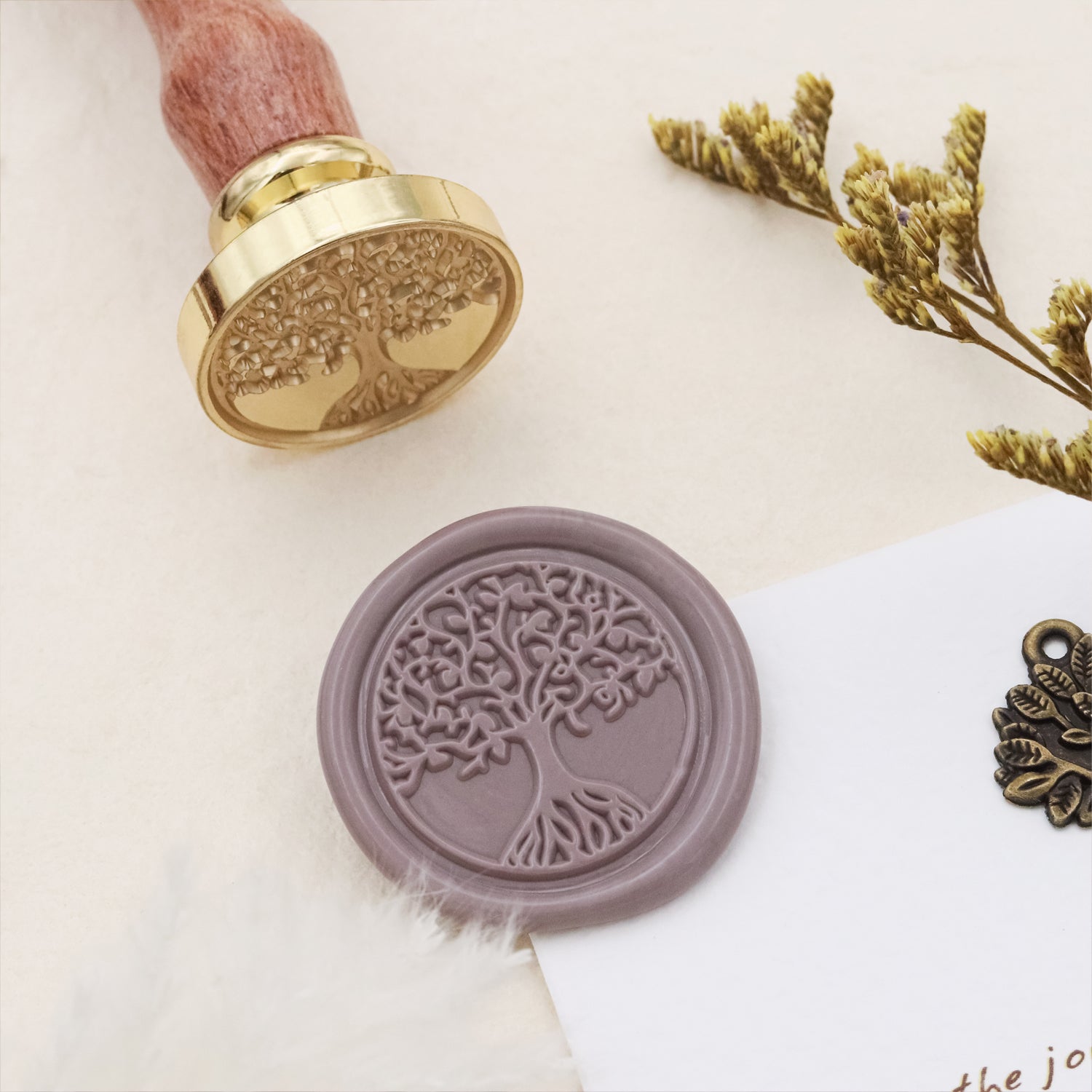 willow tree rubber stamp Tree of Life Collection Wax Seal Stamp Set - 11 Nature-Inspired Designs with Wooden Handle