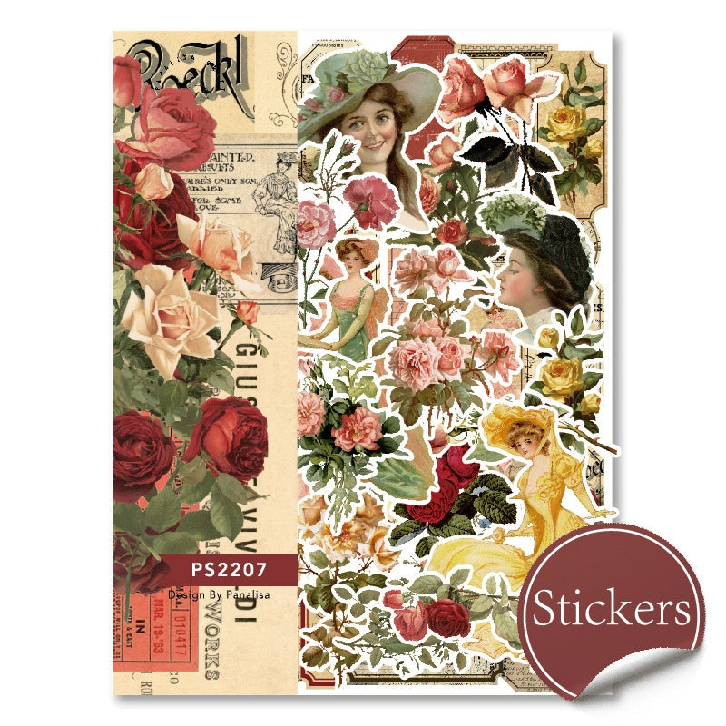 Vintage Floral Girl Journal Sticker Pack - Art Journal