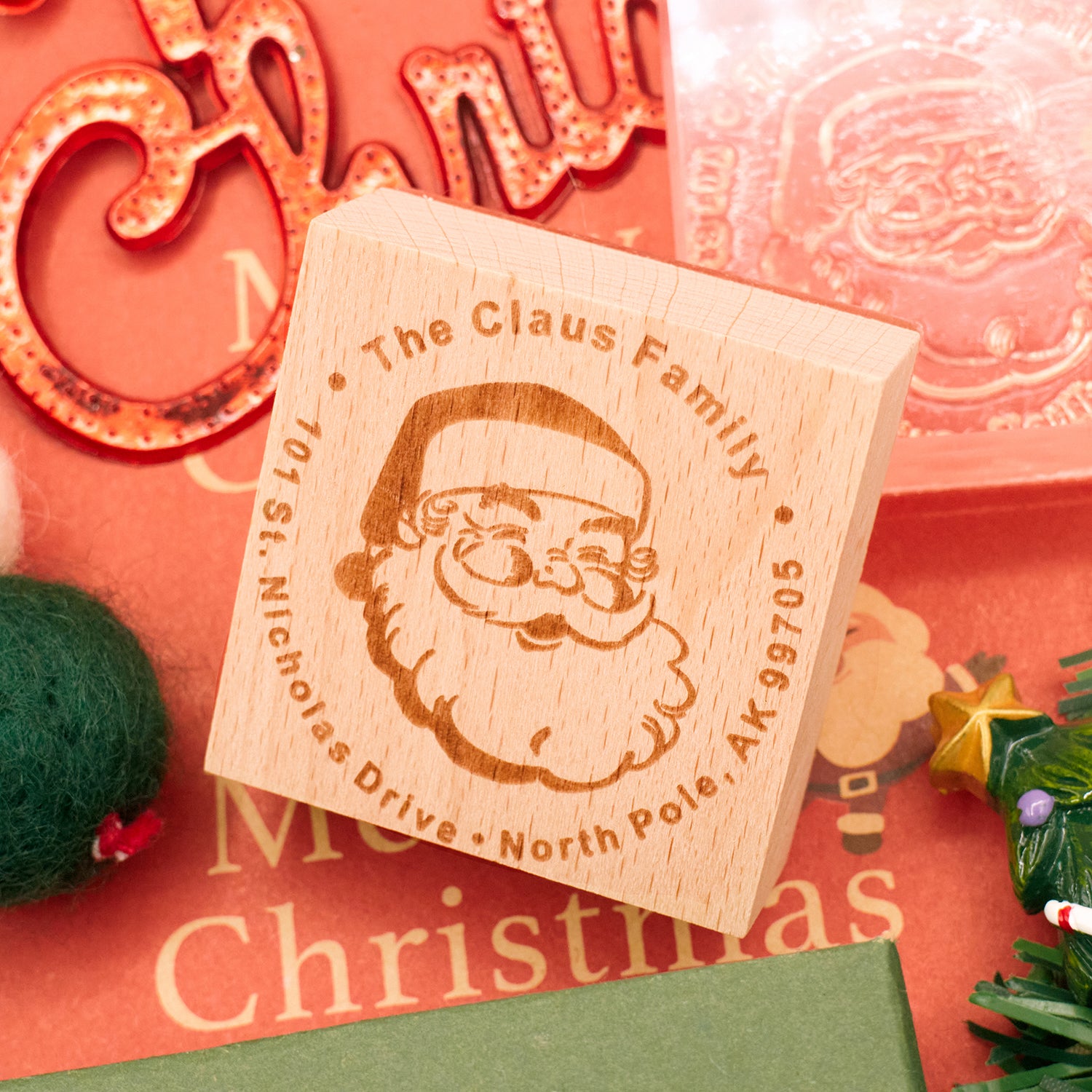 Custom Christmas Address Wooden Rubber Stamp 34