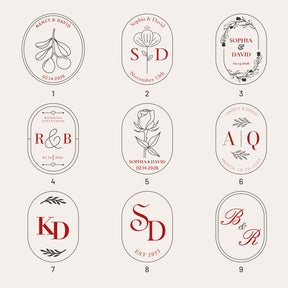 Custom Oval Wedding Wax Seal Stamp (27 Designs)-sku1