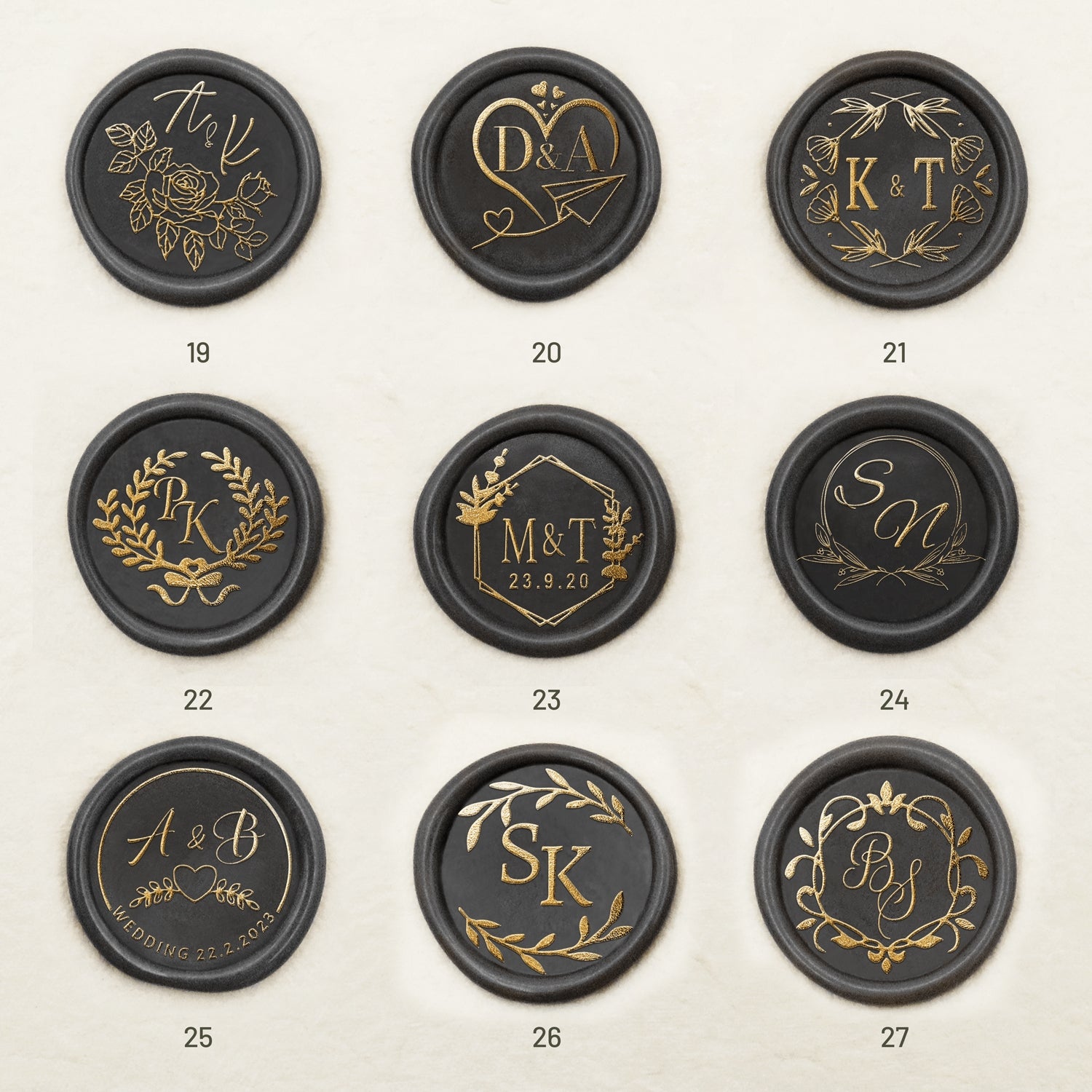 Custom Wedding Monogram Self-Adhesive Wax Seal Stickers (36 Designs) 19-27