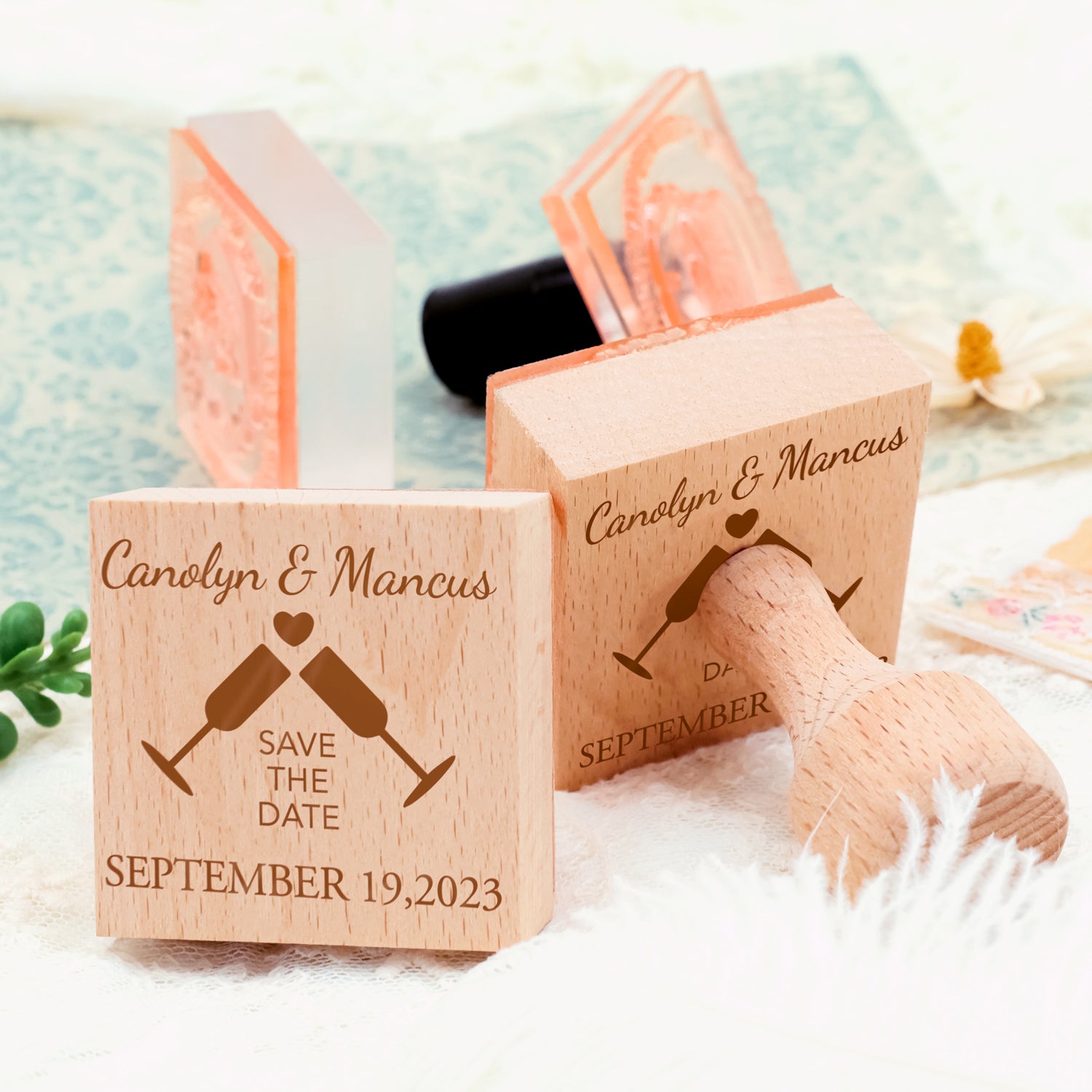Custom Wedding Save the Date Rubber Stamp-7 4