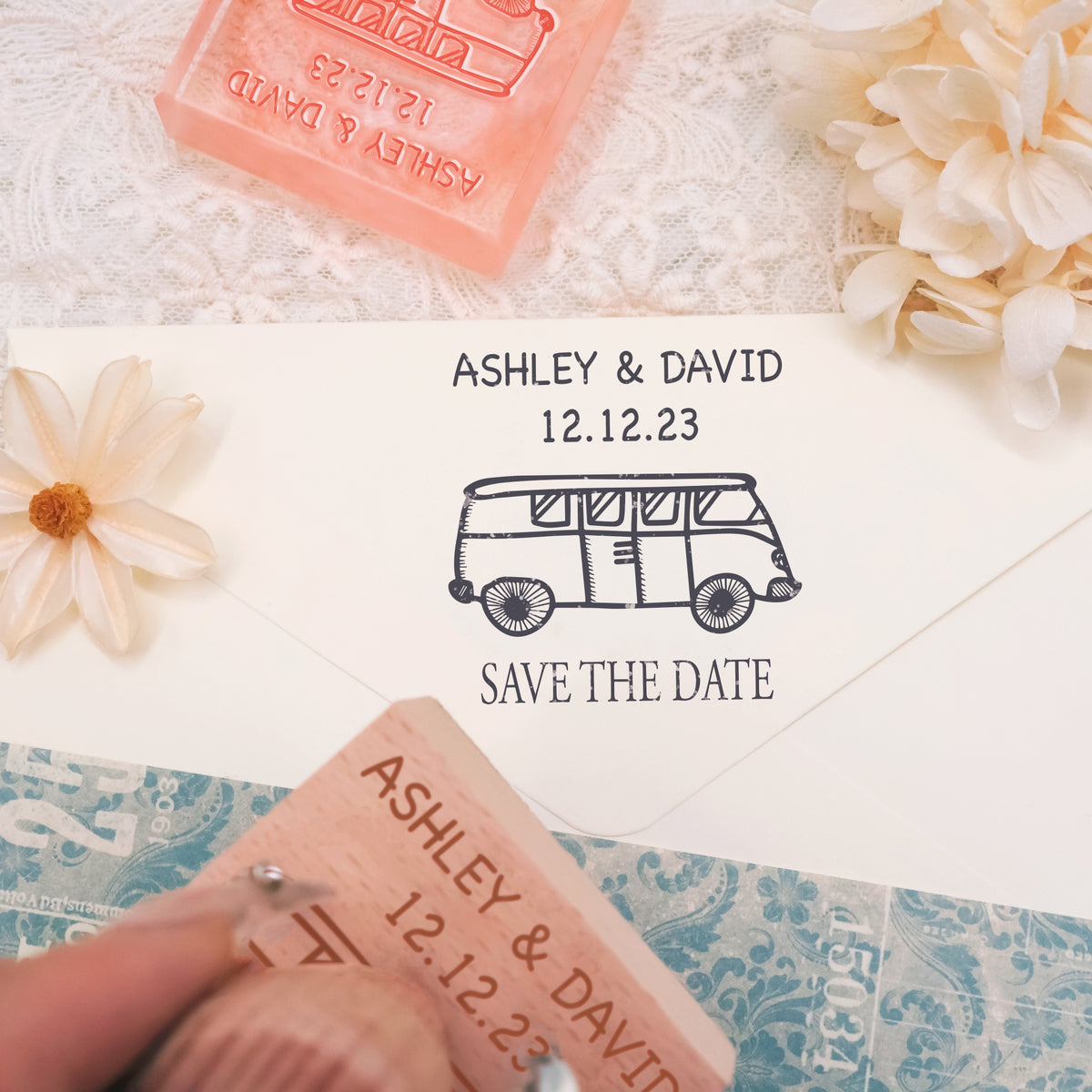 Custom Wedding Save the Date Rubber Stamp-9 4