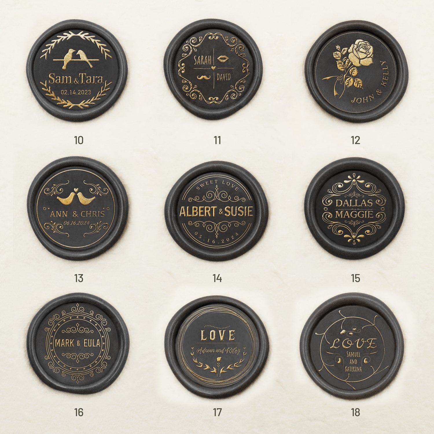Custom Wedding Self-Adhesive Wax Seal Stickers (27 Designs) Wedding-Name-&-Date10-18
