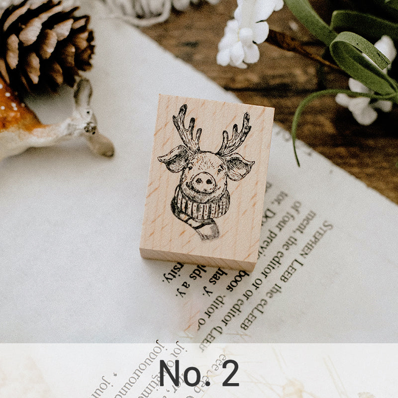 Cute Animals with Antler Wooden Rubber Stamp sku-2