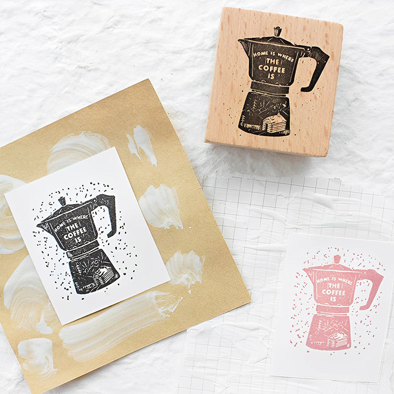 Cute Coffee Bowknot Astronaut Wooden Rubber Stamp b1