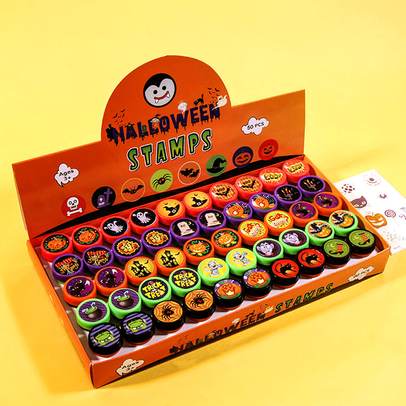 Bonito juego de sellos autoentintables para niños de Halloween, 50 piezas  en 25 diseños