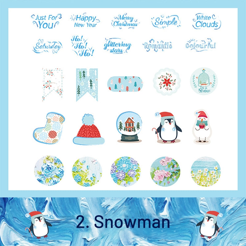 Cute Warm Christmas Oil Painting Irregular Shape Journal Sticker Box Package Snowman Candy Decoration Seals sku-2