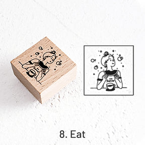 Good Day Cartoon Character Cat Wooden Rubber Stamp sku-8