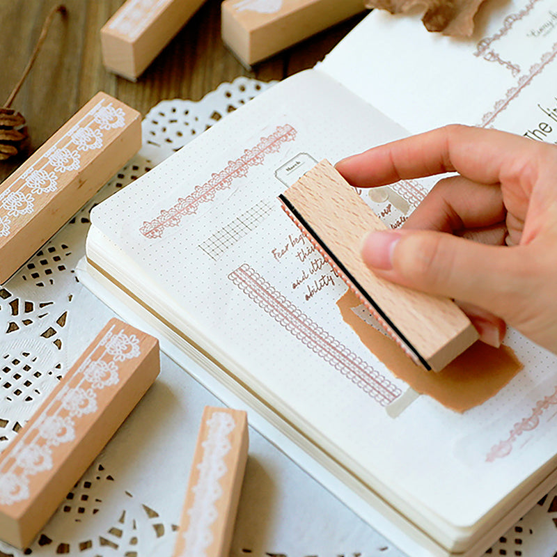Romantic Lace Border Wooden Rubber Stamp Set b4