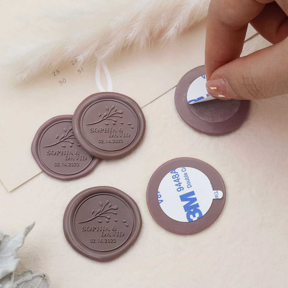 Stamprints Custom Leaves Falling Wedding Name and Date Wax Seal Stickers 2
