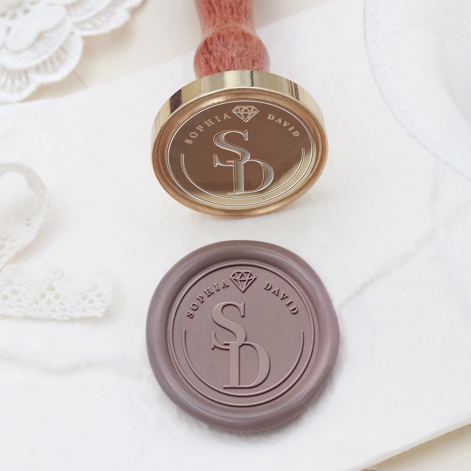 Custom Wax Seal Stickers - Custom Diamond Wedding Monogram Wax Seal Stickers