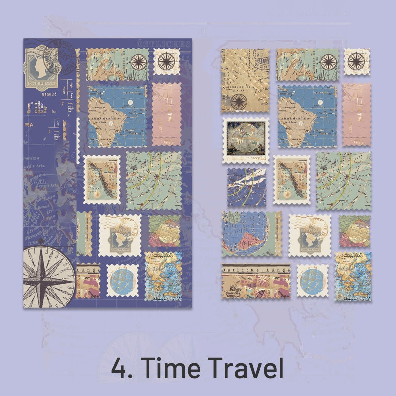 Travel Map-Cartoon Stamp Hot Stamping Stickers - Travel, Van Gogh, Butterfly, Mushroom, The Little Prince