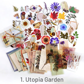 Garden-Vintage Assorted Material Sticker Pack - Travel, Butterfly, Mushroom, Astrology, Plant, Bill, Poster, Antique