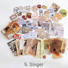 Bill-Vintage Assorted Material Sticker Pack - Travel, Butterfly, Mushroom, Astrology, Plant, Bill, Poster, Antique