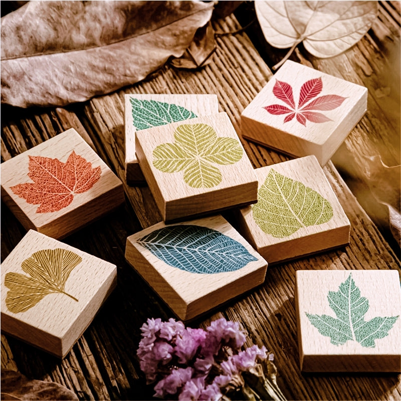 Ready Made Rubber Stamp - Mini Simple Flower Leaf Wooden Rubber Stamp