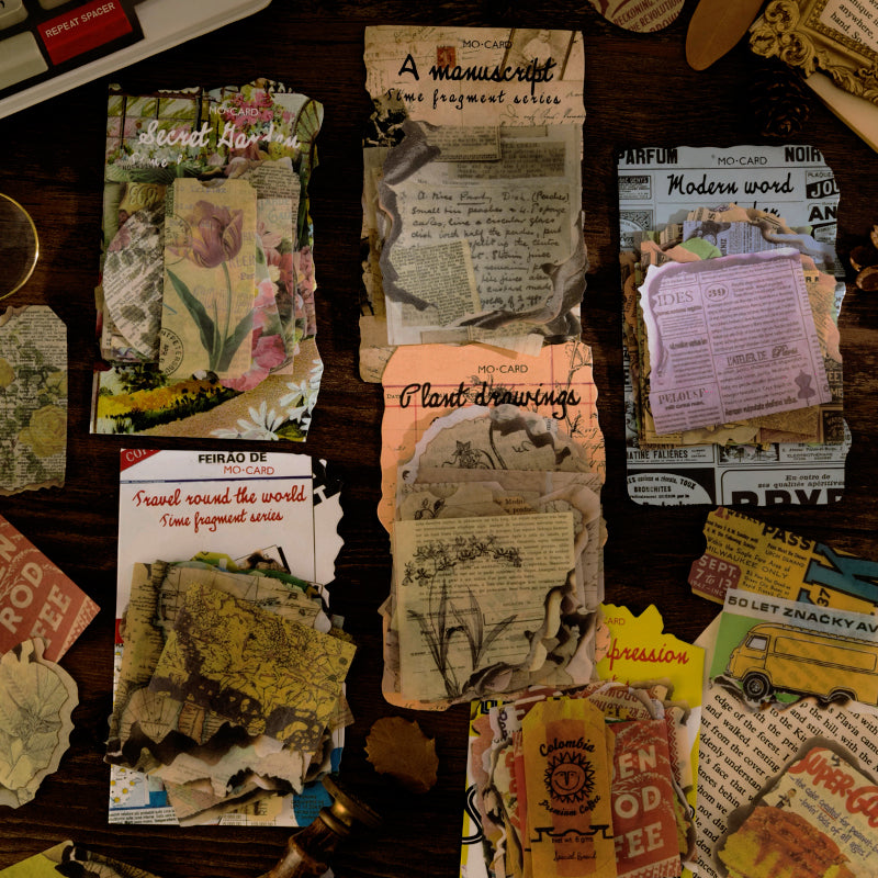 Sticker - Vintage Burn Marks Washi Sticker - Flower, Travel, Plant, Poster, Newspaper, Manuscript