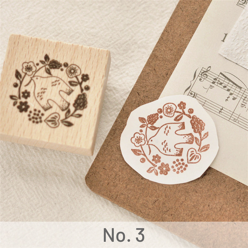 Vintage Flower & Bird Wooden Rubber Stamp sku-3