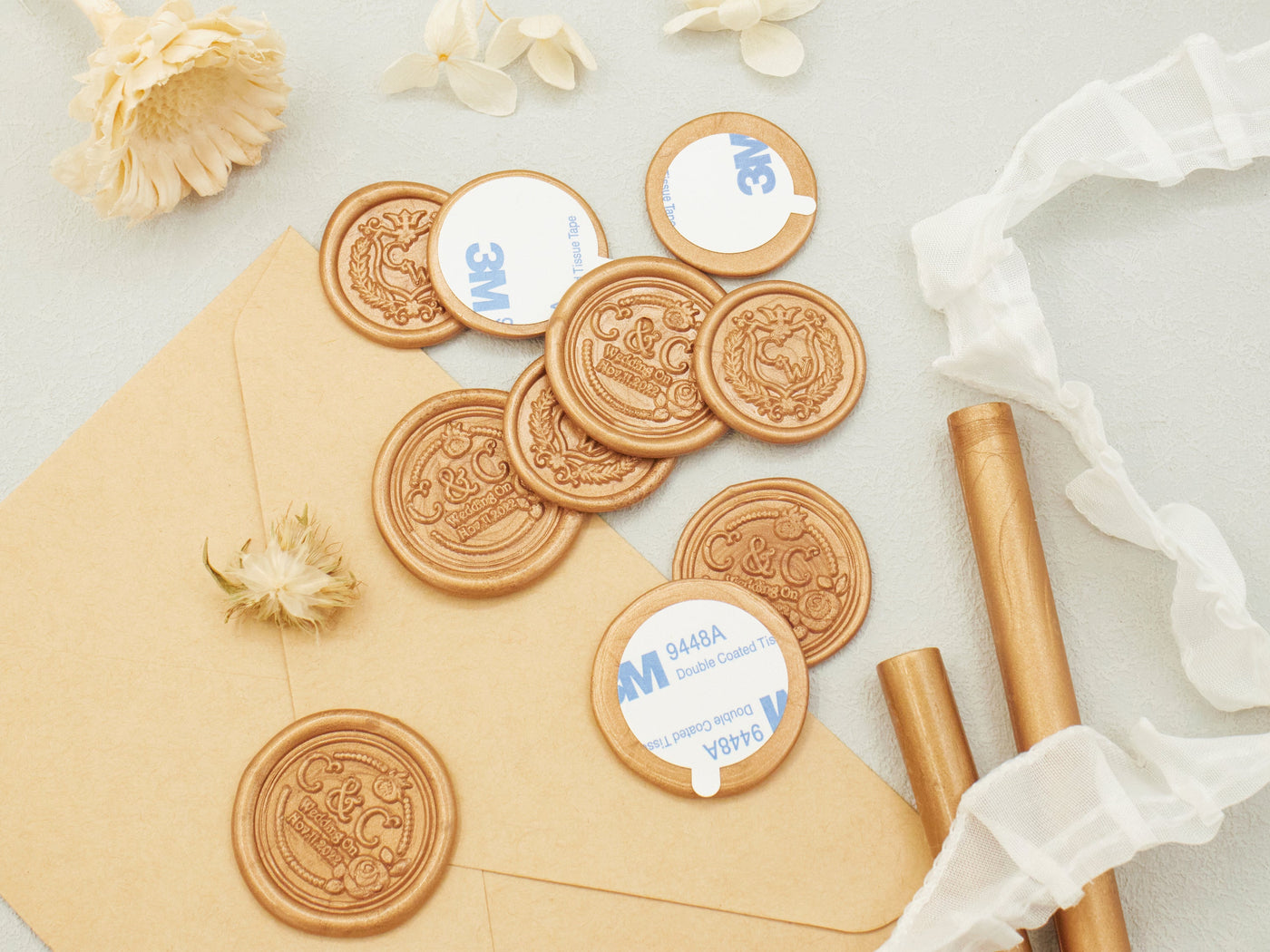 Self Adhesive Wax Seal Stickers - For Wedding & Business - Stamprints