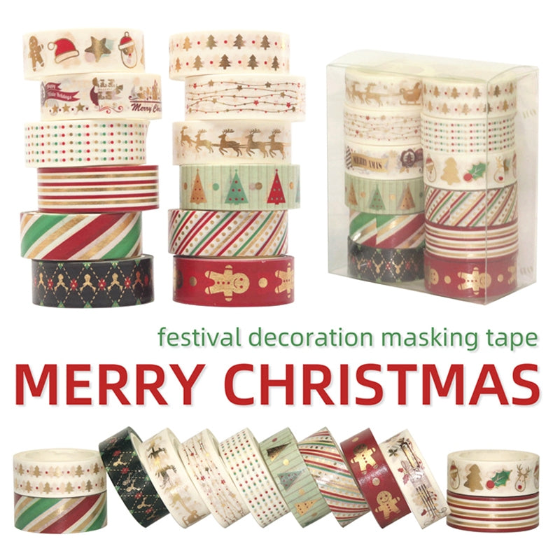 12 Rolls Gold Foil Basic Christmas Washi Tape Set a