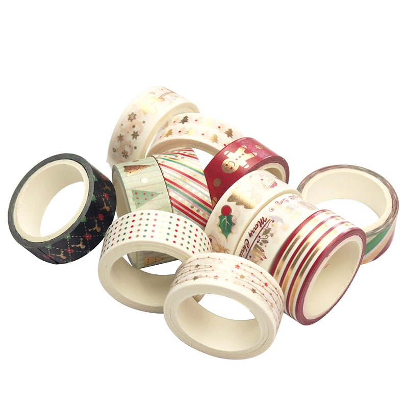 12 Rolls Gold Foil Basic Christmas Washi Tape Set b2