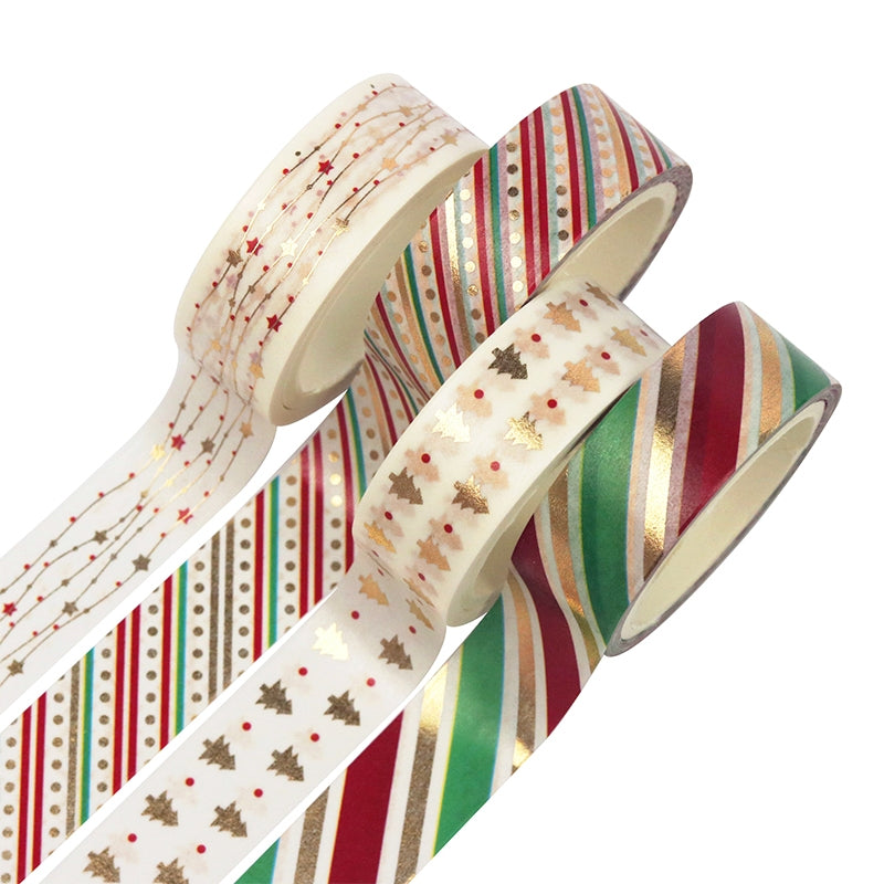 12 Rolls Gold Foil Basic Christmas Washi Tape Set c3