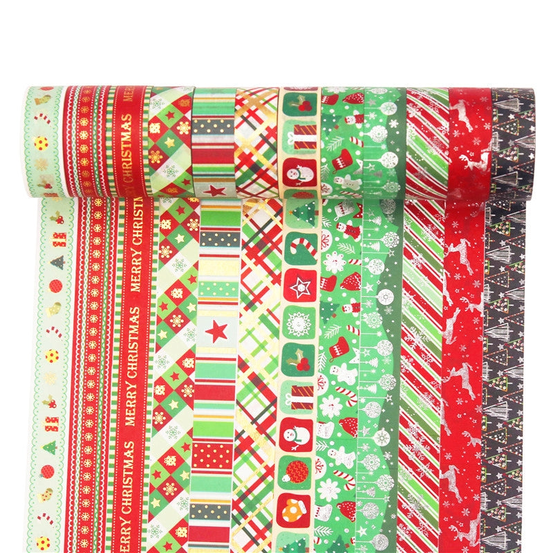 12 Rolls Silver and Gold Foil Christmas Washi Tape Set b3