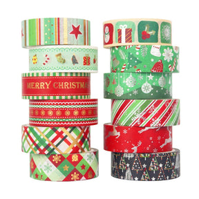 12 Rolls Silver and Gold Foil Christmas Washi Tape Set b7