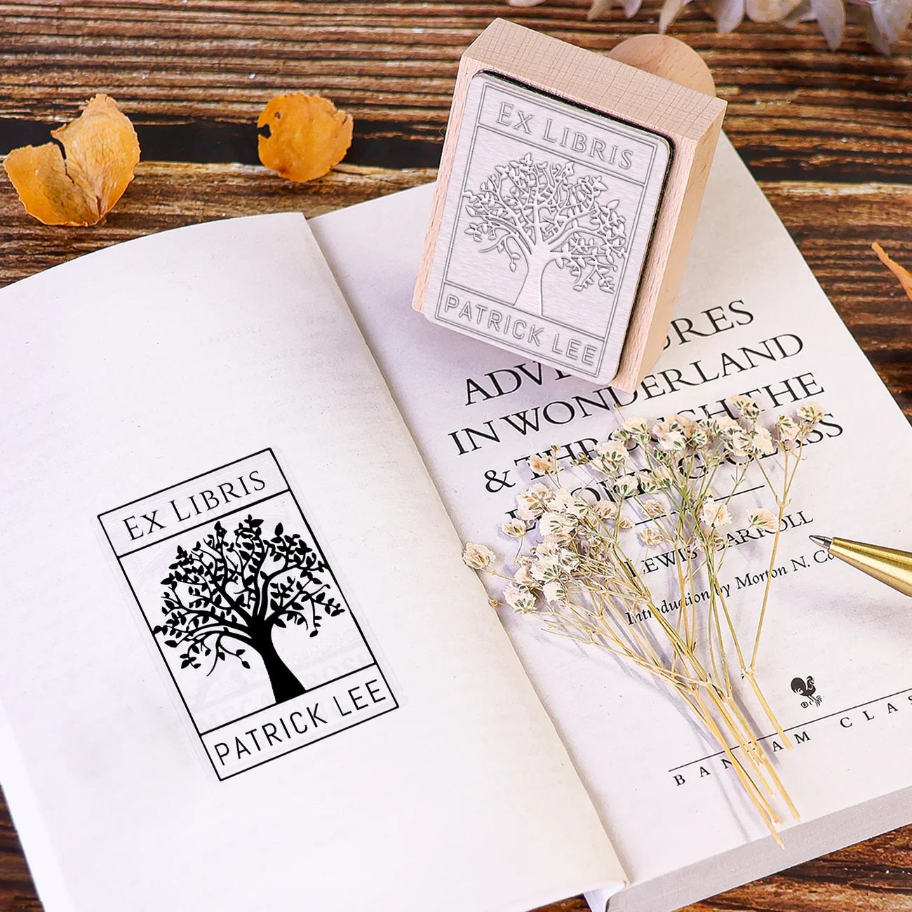 Custom Rectangle Twin Soaring Swallow Ex Libris Book Wooden Rubber Stamp (10 Designs 1