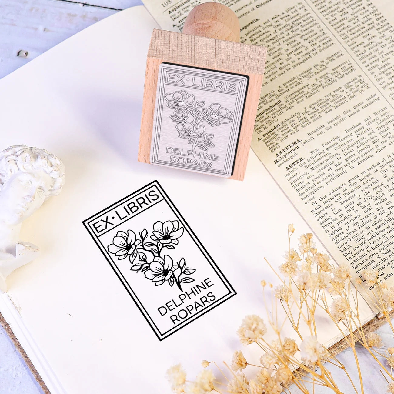 Custom Rectangle Twin Soaring Swallow Ex Libris Book Wooden Rubber Stamp (10 Designs 2