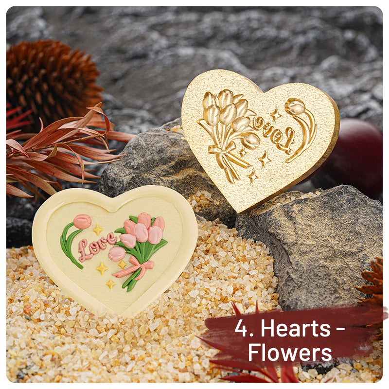 Heart Shaped 3D Relief Wax Seal Stamp Premium Kit